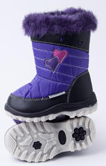 Girl's Fleece Lined Hearts Snow Boots (Purple)